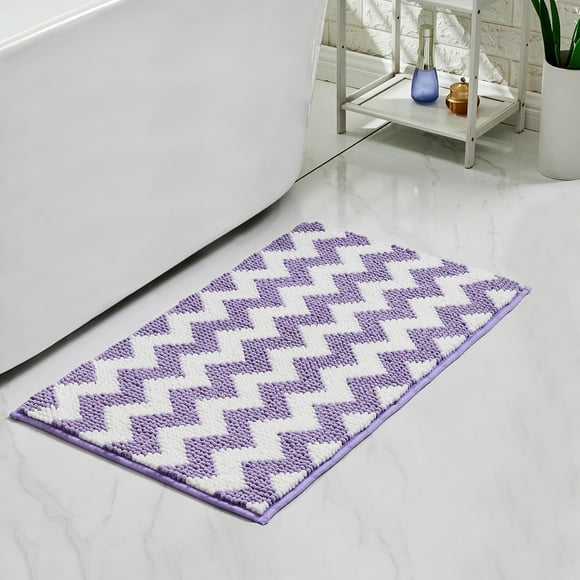 CozeCube Chenille Bathroom Rugs 59" x 24", Soft Microfiber Chevron Bath Mats for Bathroom, Non Slip Shaggy Bath Rugs Machine-Washable, Plush Absorbent Shower Mat, Purple