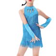 thumbnail image 4 of RUNQHUI Robe de Danse Latine à Franges pour Filles, Robe de Patinage Artistique Salsa Tango avec Gants Bleu Ciel 110, 4 of 7