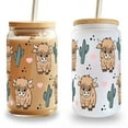 thumbnail image 4 of Sip-Sip Hooray! 40oz Highland Cow & Cactus Glass Tumbler – Cute Cup with Handle, Lid & Straw, Highland Cow Lover Gift, Reusable Aesthetic Drinkware, 4 of 7