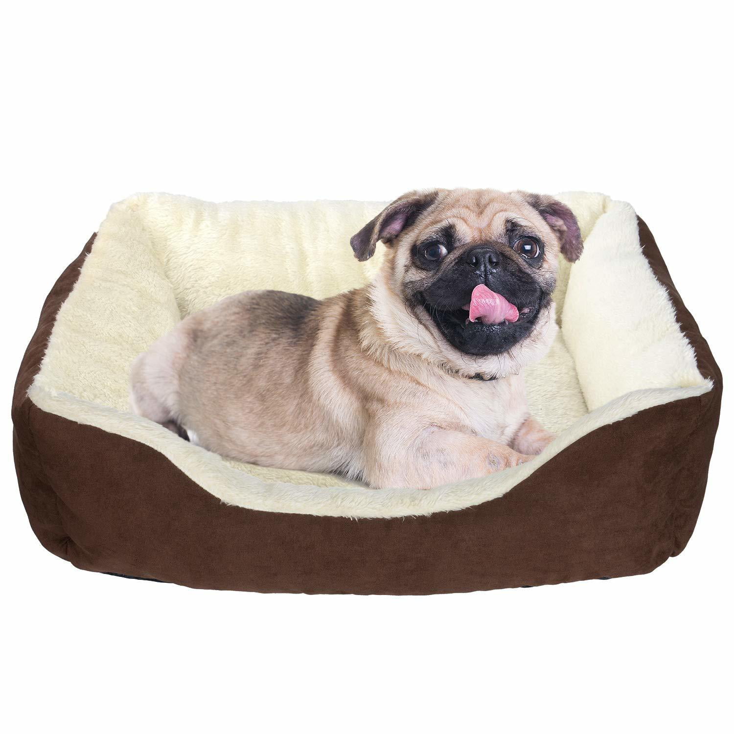 Rectangular Bolster Pet Bed, Soft Plush Dog Bed Cat Bed with Firm ...