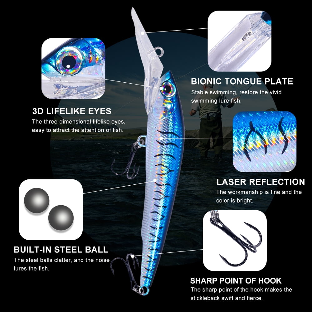 HENGJIA Fishing Lures, Jerkbait for Bass Fishing Minnow Lure Set, Large Fishing Plugs Sinking Hard Baits Long-Distance Casting Swimbaits for Trout Bass Perch Fishing,5pcs