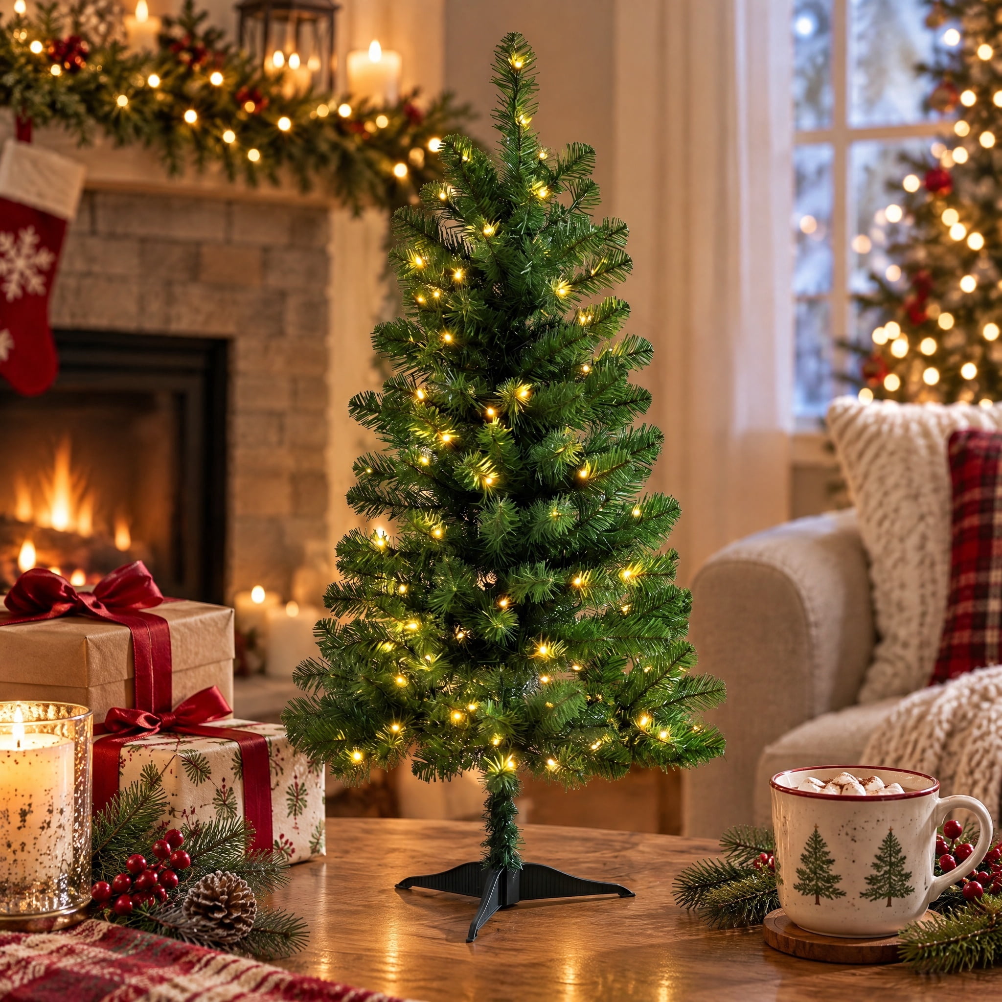 4' Pre-Lit Indiana Spruce Green Artificial Christmas Tree with Color-Changing LED Lights and Stand, by Holiday Time