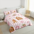 thumbnail image 3 of Homewish Kids Teens Christmas Gingerbread Man Bedding Comforter Set 2pcs,Pink Geometric Stripes Twin Comforter Sets Microfiber,Xmas Candy Cane Breathable Bedding Set,Ultra Soft Home Decor,Reversible, 3 of 8