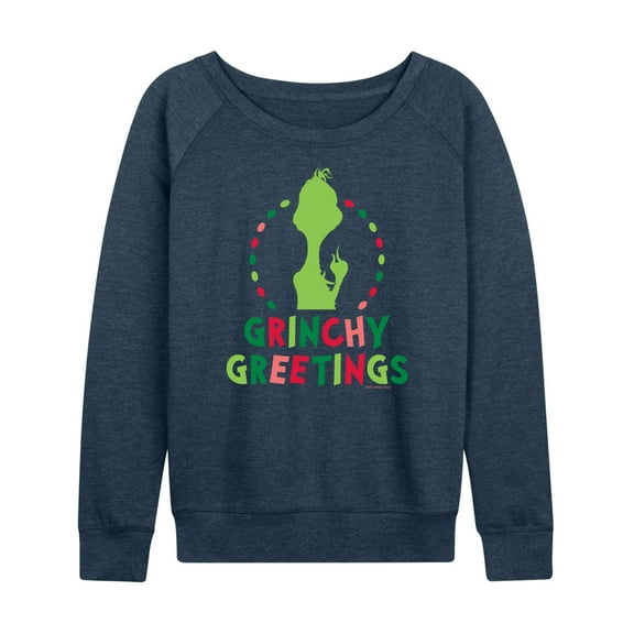 Dr. Seuss The Grinch - Christmas - Grinchy Greetings - Women's Lightweight French Terry Long Sleeve Shirt