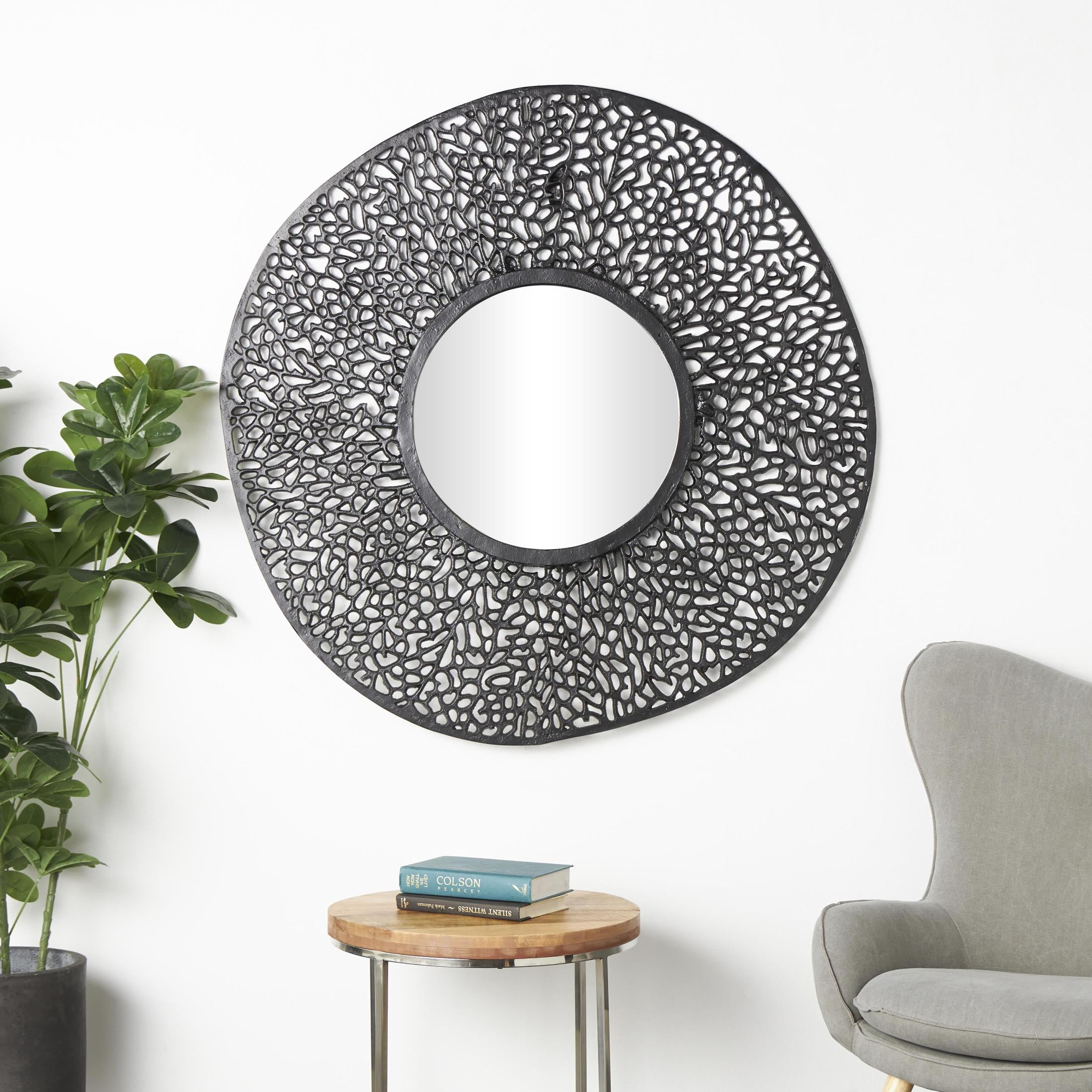DecMode 44" x 45" Black Abstract Wall Mirror with Open Lattice Frame