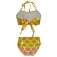 thumbnail image 2 of TiaoBug Girls 2 Pcs Mermaid Bikini Sets Shiny Halter Ruffles Crop Top with Triangle Brief Bathing Suit Tankini Light Gold 130, 2 of 5