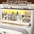 thumbnail image 4 of Blotout Farmhouse King Size Bed Frame with 55" Tall Storage Bookcase Headboard & 4 Drawers, Wood Platform Bed Frame with 24" Roman Colum Footboard, LED Light, Charging Station, No Box Spring Needed, 4 of 9