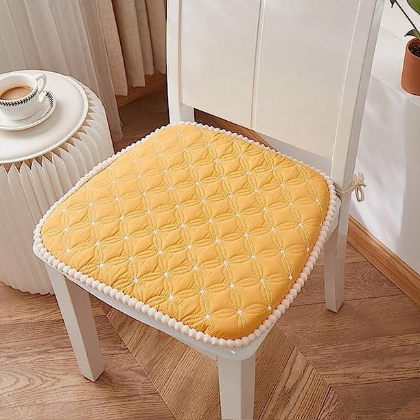 Nvzi Cojín para silla con lazos para sillas de comedor, almohadillas para silla de cocina de espuma viscoelástica texturizada , cojines para silla de comedor de interior amarillos, juego de 3