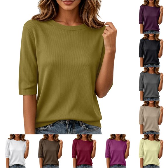 Kingdiese Womens Half Sleeve For Elbow Length Crew Neck Loose Blouse Summer Casual Lightweight Plus Size 1/2 Sleeve Shirts Mens Pullovers Quarter Zip Sweater, Size XXXL