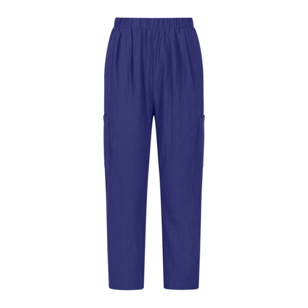 Pantalones Para Mujer Pantalones de Lino Pantalones Casual Color Puro Cintura Elástica Lino Bolsillos Pantalones Odeerbi ODB147263
