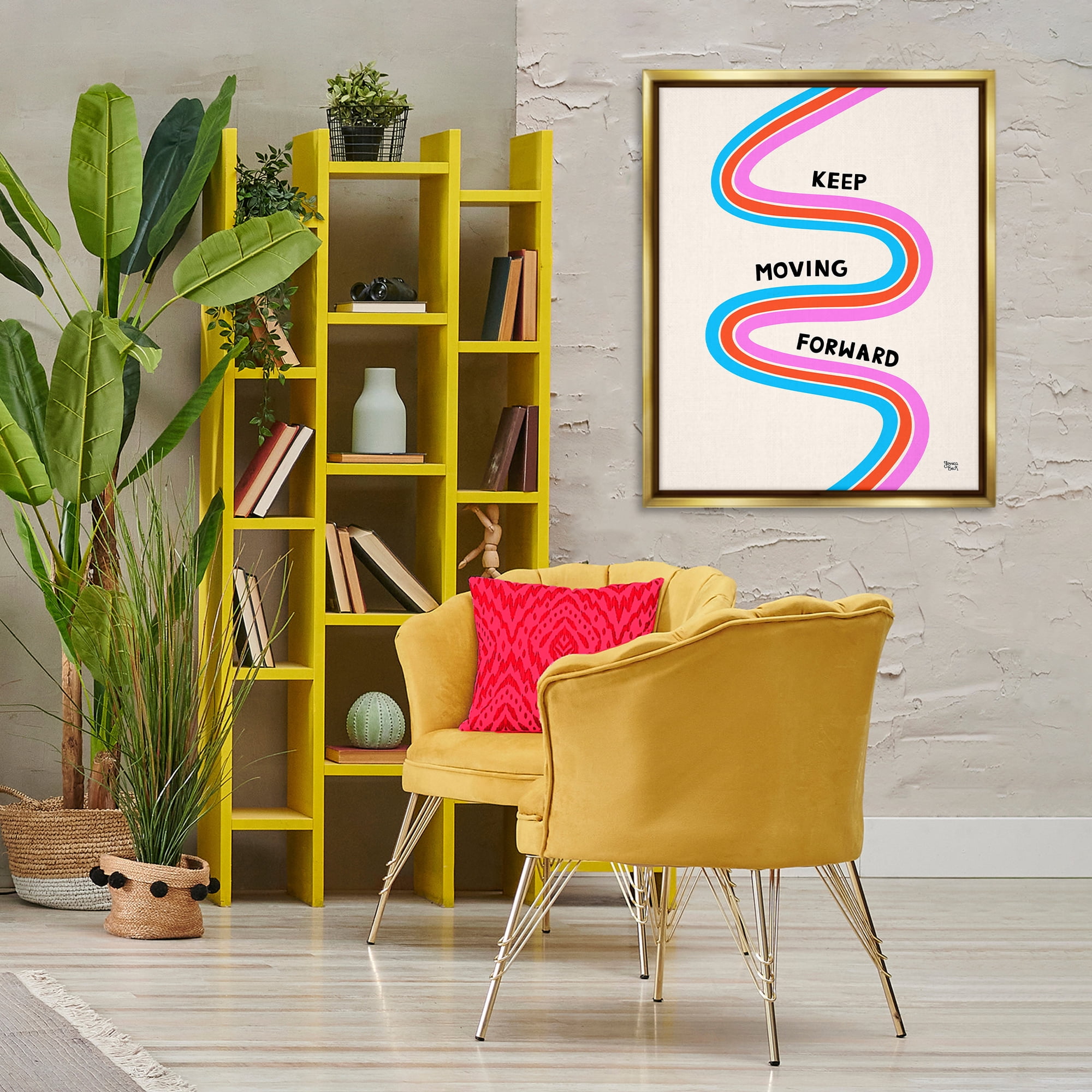 Stupell Industries Keep Moving Forward Text & Numbers Painting Gold Floater Framed Canvas Art Print Wall Art, 25 x 31