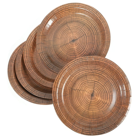 IBASETOY Multi Color Wood Grain Paper Plates for Parties and Gatherings, Disposable Dinner Plates, 10 Count