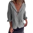 thumbnail image 2 of Oversized Tshirts for Women, Literary Loose Solid Color Button Suit Collar Blouse, Gray 5XL, 2 of 5