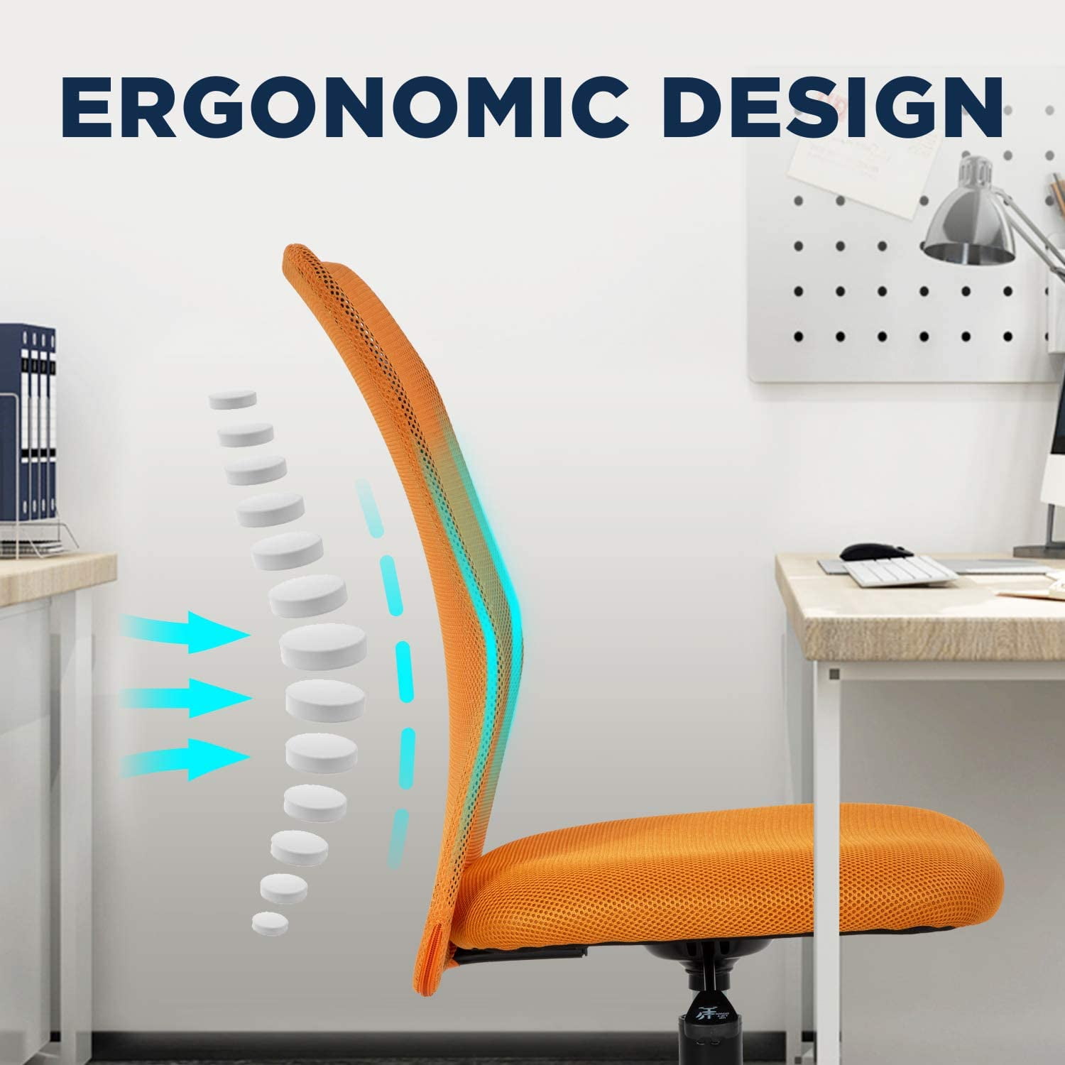 BestOffice Ergonomic Armless Office Chair with Adjustable Height, Lumbar Support for Adults(Orange)