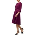 thumbnail image 4 of INSPIRE CHIC Women's Elegant A-Line Dress Crew Neck 3/4 Sleeve Wear to Work Fit and Flare Dresses S Purple, 4 of 5