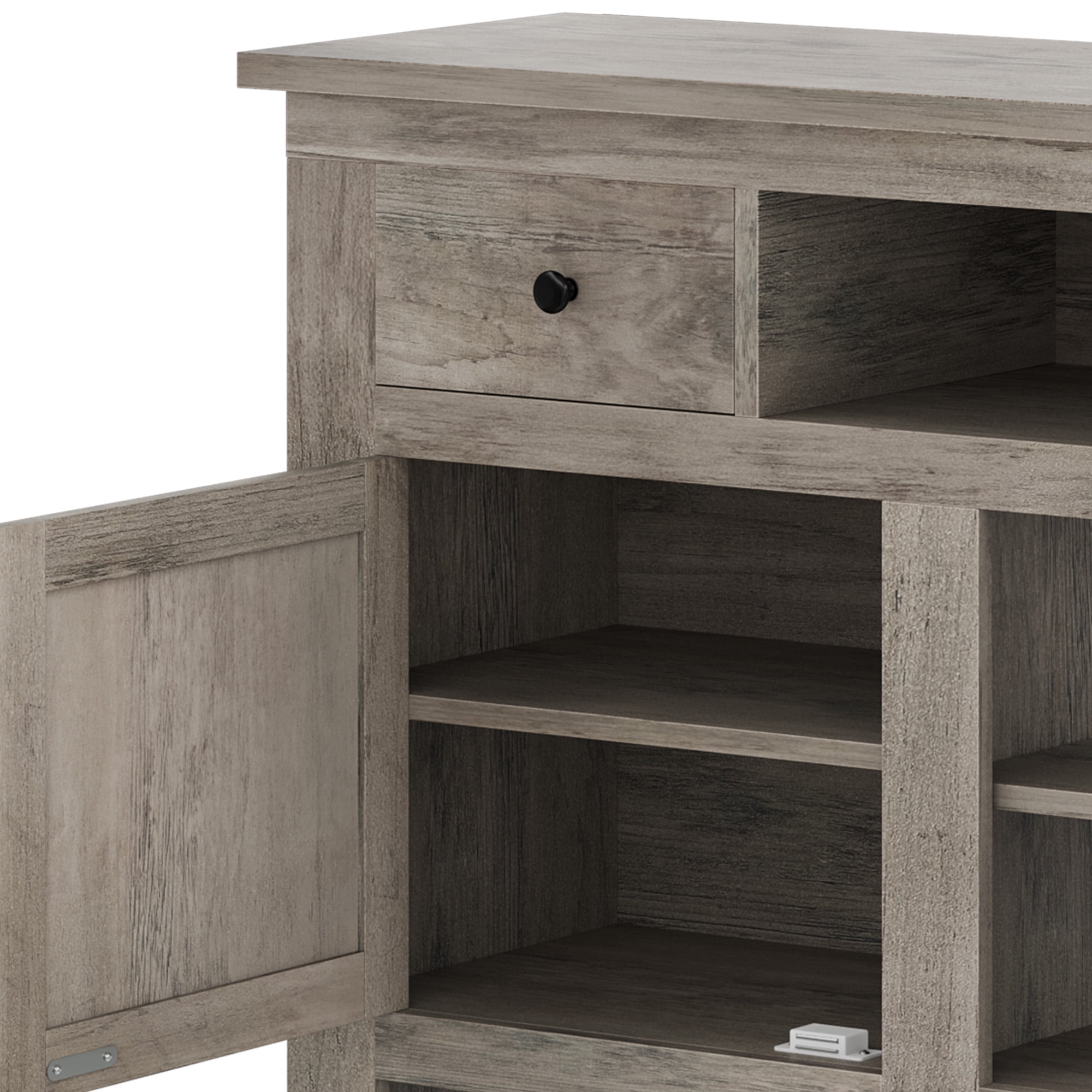 Uforic Farmhouse TV Stand for 75/80 Inch TV, Rustic Entertainment Center with Power Outlet, Storage Drawers, TV Console for Living Room, Gray