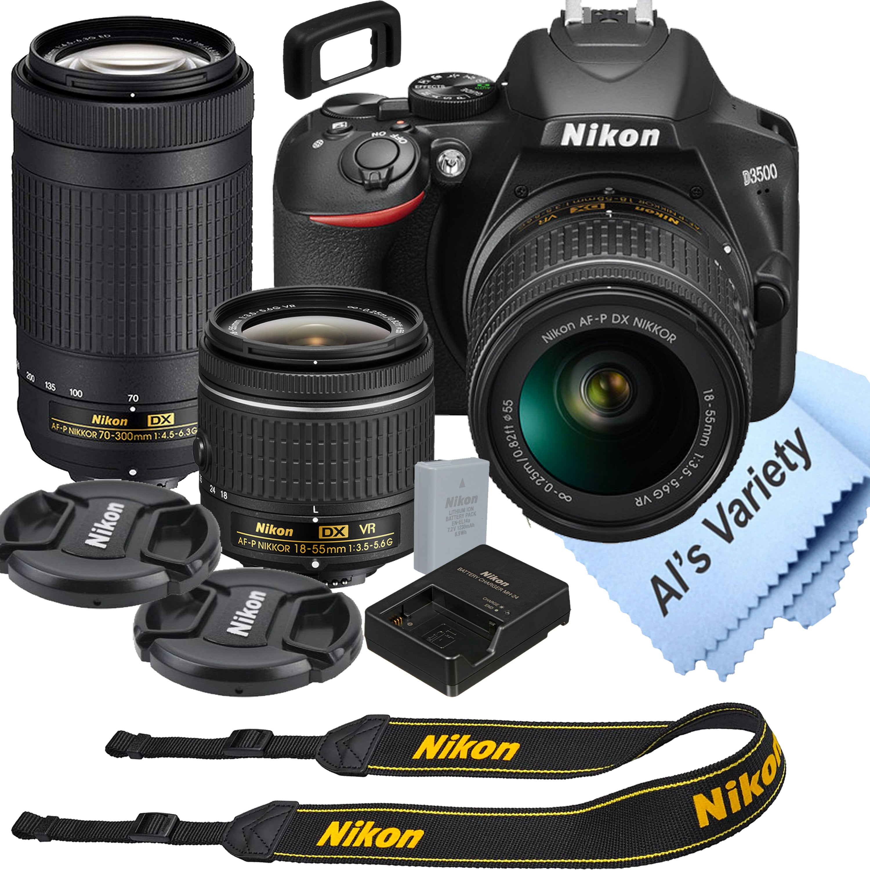 Nikon D3500 DSLR Camera Kit with 18-55mm VR + 70-300mm Zoom Lenses Built-in  Wi-Fi24.2 MP CMOS Sensor EXPEED 4 Image Processor and Full HD 1080p Video  