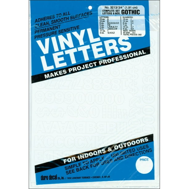 Permanent Adhesive Vinyl Letters & Numbers .75" 302/PkgWhite
