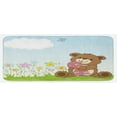 thumbnail image 1 of Flower Kitchen Mat, Cartoon Style Teddy Bear with Toy in Meadow Swirled Flowers Butterfly and Cloud, Plush Decorative Kitchen Mat with Non Slip Backing, 47" X 19", Multicolor, by Ambesonne, 1 of 1
