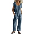 thumbnail image 2 of SOOMLON Travel Outfits for Women 2 Piece Sets Breathable Scoop Neck Shirt Button Long Pants with Pockets 2 Piece Sets, 2 of 9