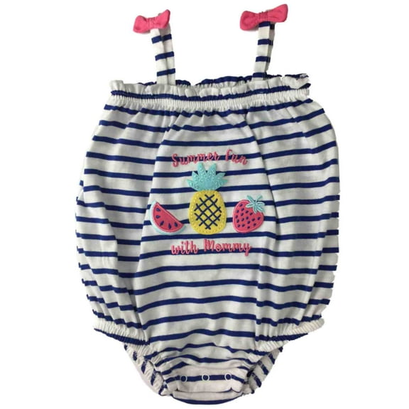 Infant Girls White & Navy Striped Tropical Fruit Outfit Baby Bodysuit Romper