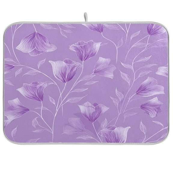 Dish Drying Mat Kitchen Pad Large Counter Absorbent Dish Mats Drainer Elegant Lavender Design