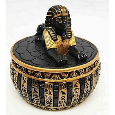Egyptian Theme Sphinx Androsphinx Oval Deities Jewelry Trinket Box Sculpture