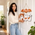 thumbnail image 6 of PSVFUJZ Halloween Door Sign, Wooden Ghost Welcome Sign, Halloween Door Decorations, Front Door Hanging Sign for Indoor Outdoor Home Porch Window Decor White2, 6 of 6
