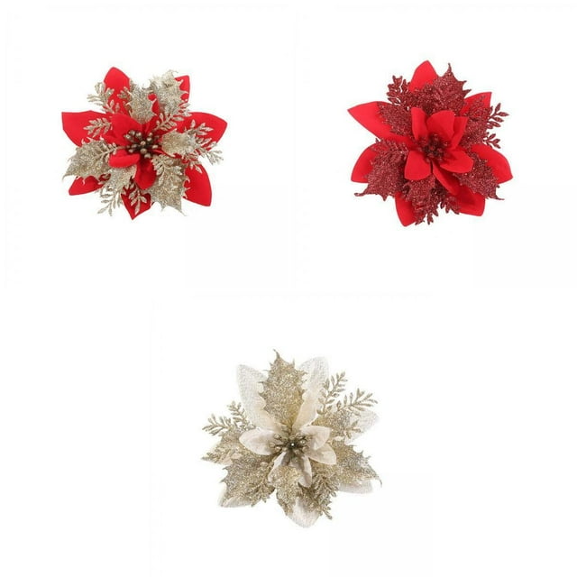 Adorno de Ratán Shamjiam Floral de Plástico 3 Piezas Decoración de Árboles de Navidad