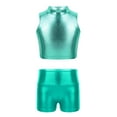 thumbnail image 2 of vastwit Girls Shiny Metallic Dance Gym Workout Outfits Mock Neck Tank Top and High Waist Shorts Bottoms Set Blue Green 14, 2 of 5