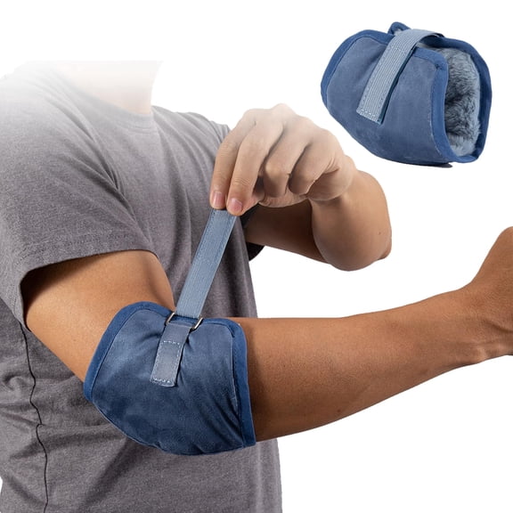 RUIFUU Premium Suede and Plush Elbow Pads for Bedsores and Pressure Sores - Adjustable Universal Medical Protectors,Blue