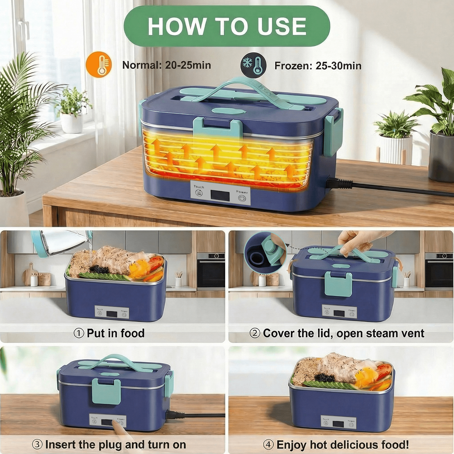 Electric Lunch Box Food Heater, Upgrade 100W High Power Portable Food Warmer, Heated Lunch Box for Adults Car/Home with 2L Removable Stainless Steel Container, 12V/24V/110V/220V