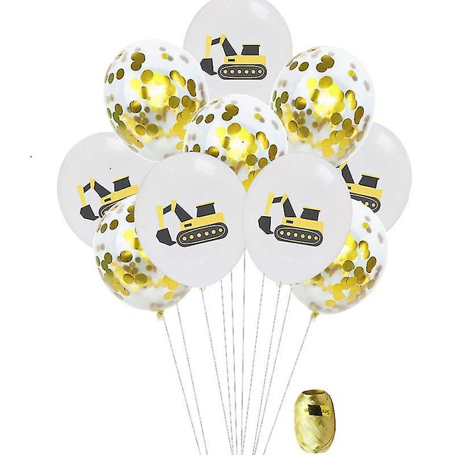 Globo de cumpleaños con tema de vehículo de construcción, globos de látex para excavadora con cinta, globo de aluminio de 12 pulgadas para niños