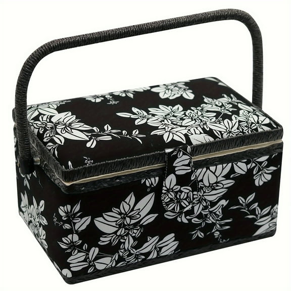 Medium Sewing Basket with Accessories, Sewing Storage Box with Supplies DIY Sewing Kits Christmas Gift for Beginner, Professional (black)