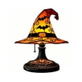 thumbnail image 7 of AZXY Halloween Decor Tabletop Lights, Stained Glass Witch Hat LED Table Lamp with Bat Pumpkin Pattern, Warm Glow Vintage Figurine Ornament for Mantel Desk Indoor Halloween Home Party Decor, 7 of 7
