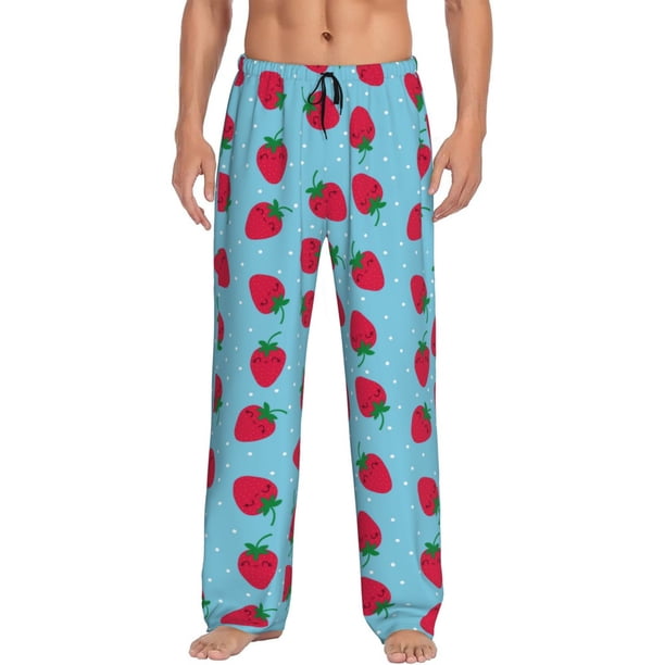 Balery Strawberries Pantalones de pijama para hombre, pijama ultraligero, pantalón de descanso-Large