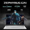 thumbnail image 2 of Asus ROG Zephyrus G14 Gaming Laptop, 14" FHD 144Hz Display, AMD Ryzen 7-5800HS, NVIDIA GeForce RTX 3060 6G Graphics, 24GB RAM, 1TB PCIe SSD, Backlit Keyboard, Win 11 Pro, with Hotface 32GB USB Card, 2 of 9