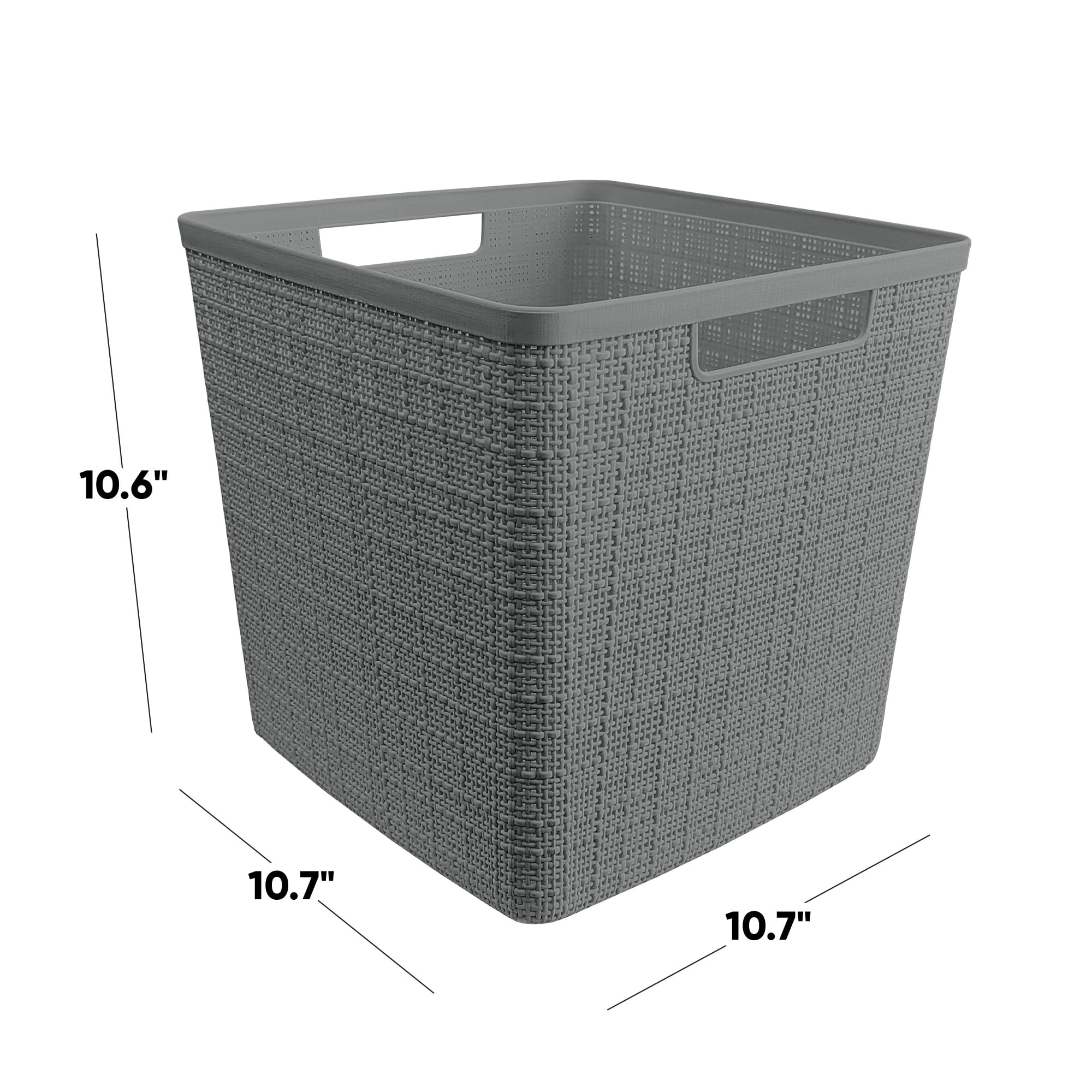 Curver Set of 4 Jute Basket Cube Durable Resin Organization and Storage Basket Bin, Grey