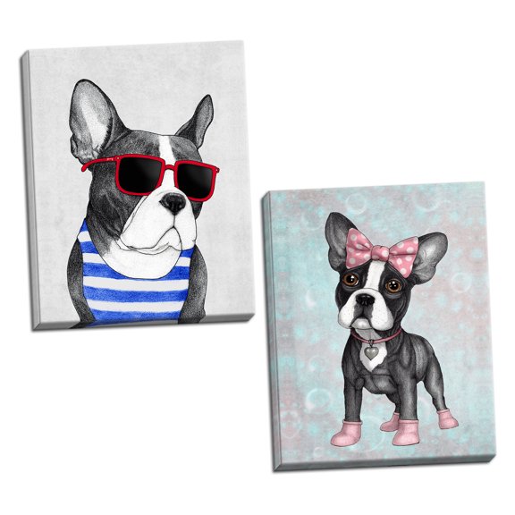 Gango Home Decor Vertical Frenchie Summer Style & Sweet Frenchie by Barruf (Ready to Hang); Two 16x20in Hand-Stretched Canvases