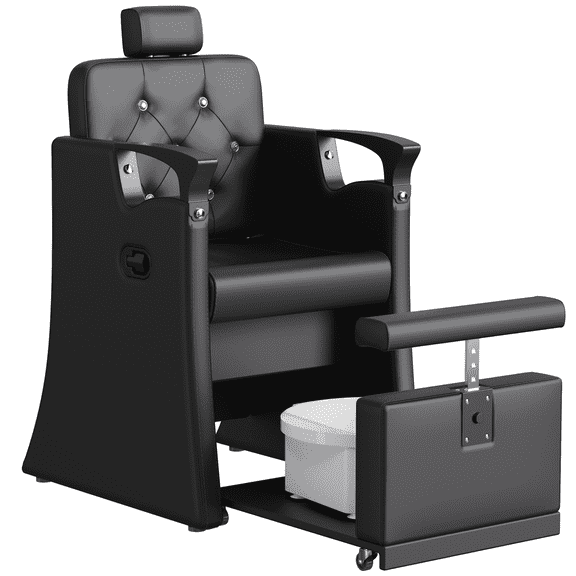 KIGOTY Reclining Pedicure Chair No Plumbing, Pedicure Station with Foot Bath & Hidden Platform, Adjustable Nail Salon Chair for Manicure Pedicure,Black-Black