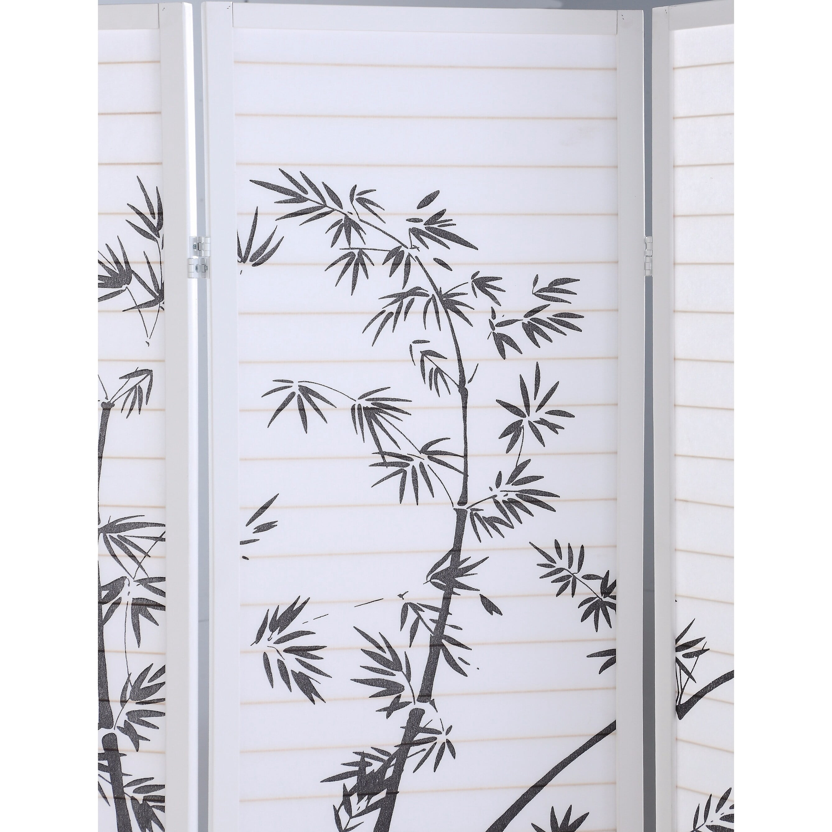 Roundhill Furniture Bamboo Print 4-Panel Framed Room Screen/Divider Black