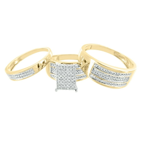 Gold Trio Set Ring - 10k Yellow Gold Trio Set Wedding Ring His Her Bridal Set 0.55 Carat Engagement Set