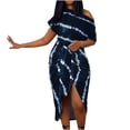 thumbnail image 1 of Robe d'Été Rayée Sans Épaules pour Femmes Manches Courtes Polyester Mode Imprimée pour Vacances Travail Maison Printemps Légère Confortable, 1 of 7
