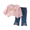 thumbnail image 1 of Odeerbi 1-5 Años Conjunto de Algodón Para Niña Cuello Peter Pan Camisa Manga Larga Vaqueros Conjunto de Dos Piezas Cuello de Flor Camisa Pajarita Pantalones Vaqueros, 1 of 9