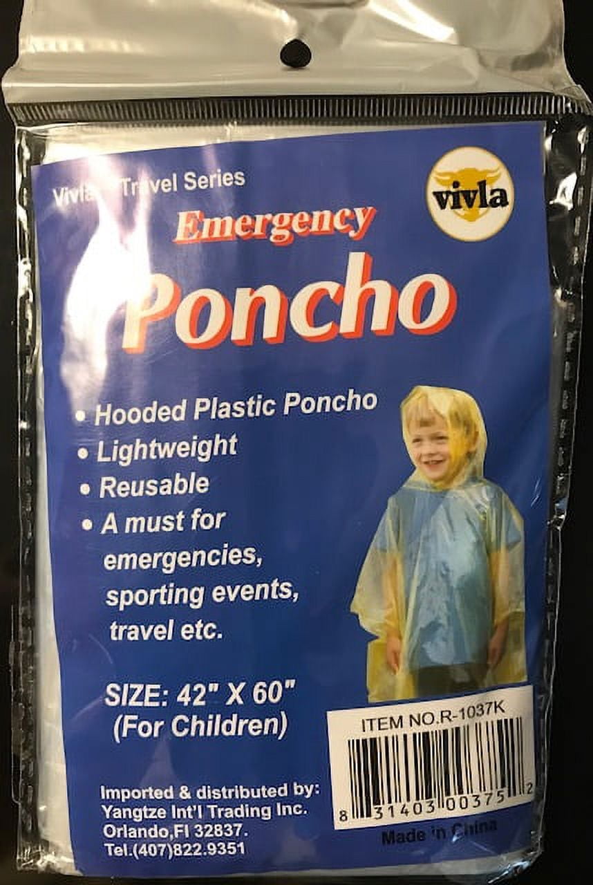 Vivla Emergency Kit Poncho, Pocket Size, 40" x 60", Rain Poncho