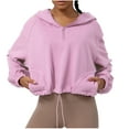 thumbnail image 1 of AherBiu Sweatshirt Hoodies for Women Half Zip up Pullover Drawstring Cropped Sports Tops with Pockets, 1 of 7