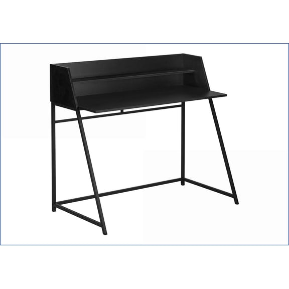 Desks for Home Office, 47.25” L Contemporary Computer Desk with Storage Hutch | Black | Particle Board