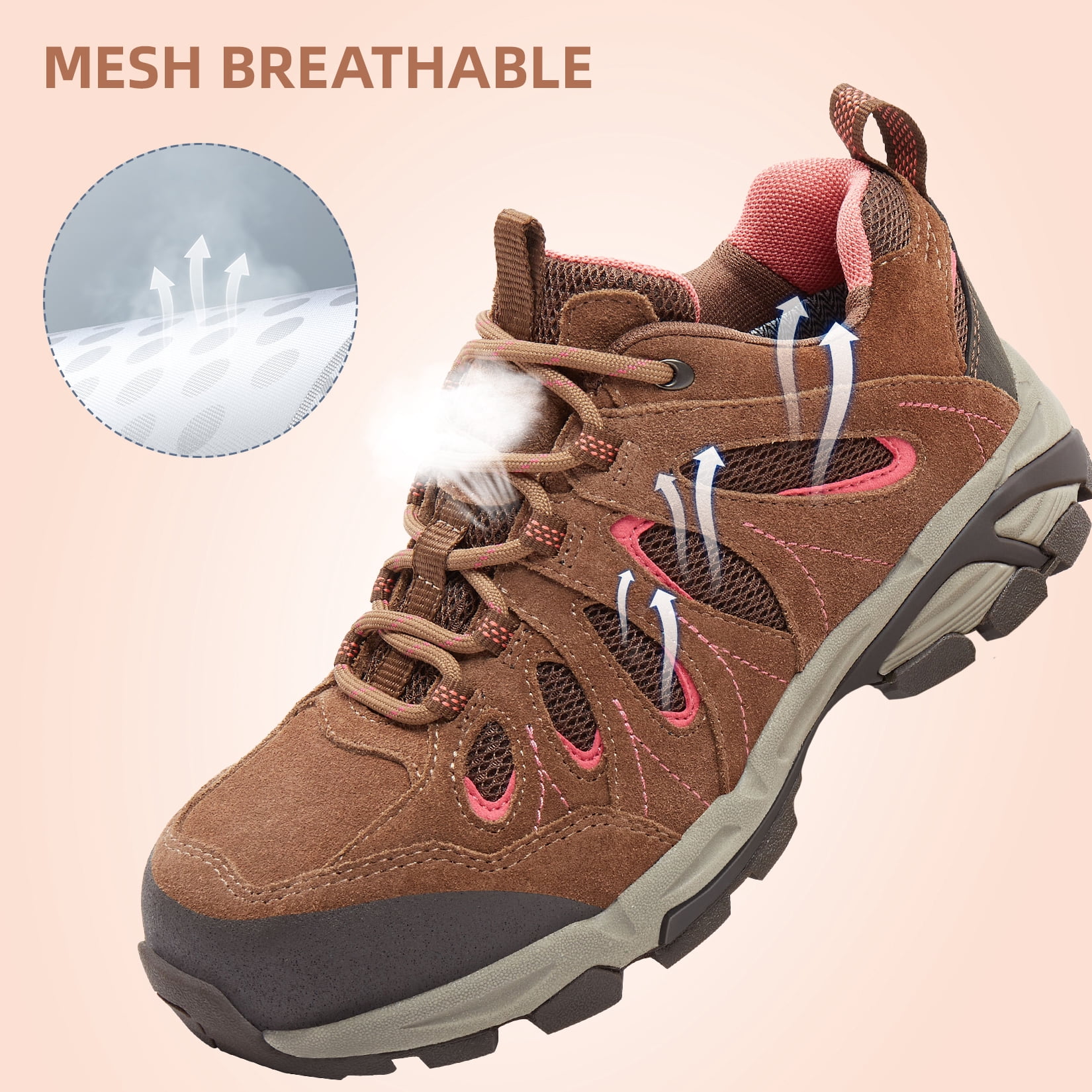 CAMEL CROWN Women's Hiking Shoes Outdoor Leather Breathable Lightweight Sneaker for Women Low Cut for Walking Trekking