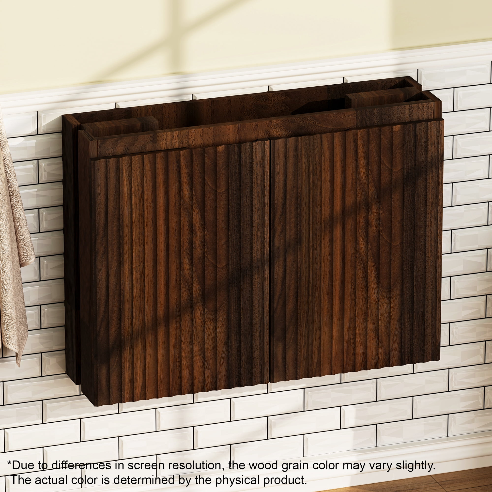 SUNRINX 30 in. Walnut Bathroom Vanity with Sink, Foldable Wall Cabinet, Space-Saving Modern Bathroom Vanity, Quick Install Bathroom Vanities for Small Bathrooms