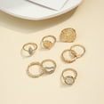 thumbnail image 5 of Womens Gold Plated Ring Set 8 Piece Exaggerated Irregular Full Diamond Two Tone Design Geometric Alloy Rings Collection, 5 of 6
